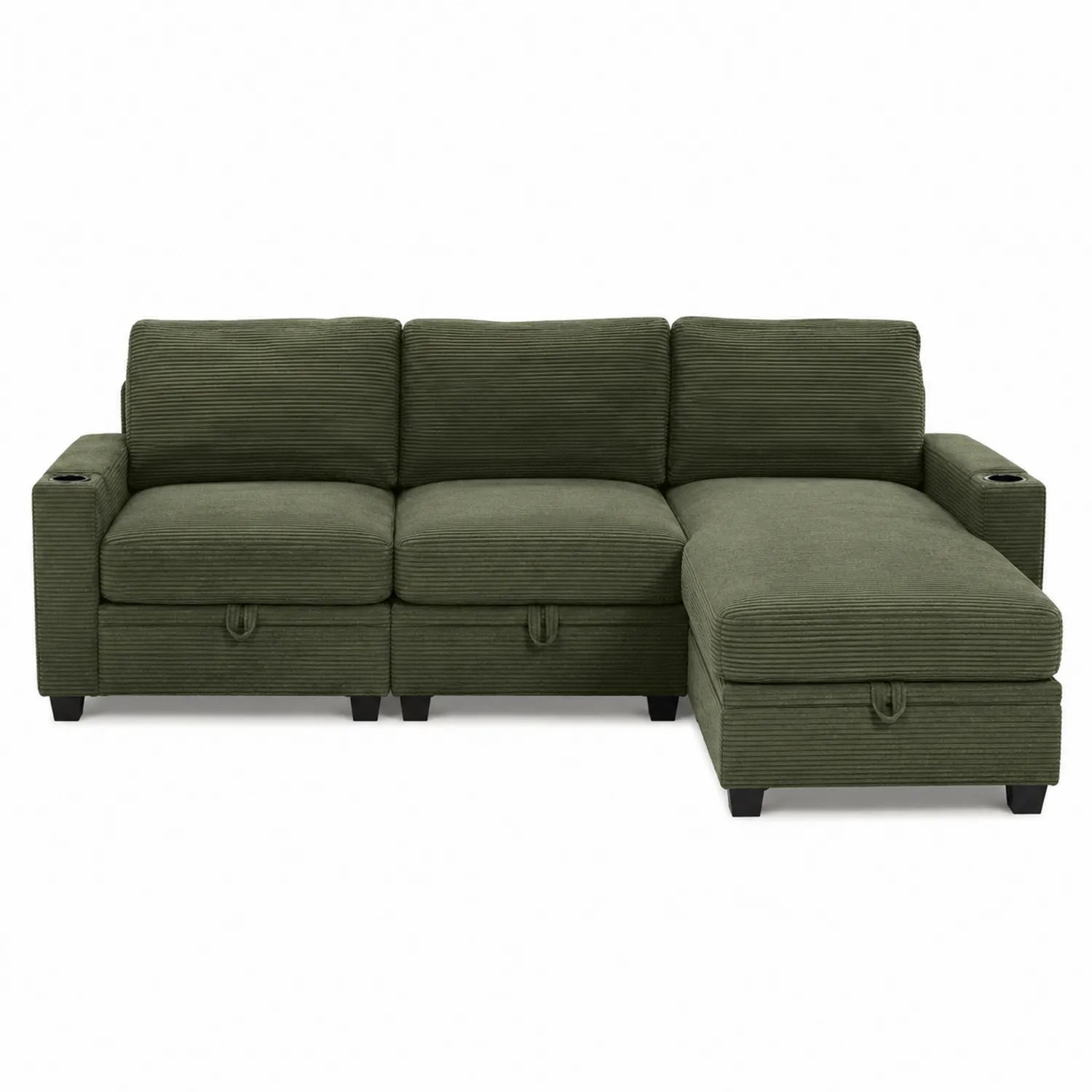 Sofa narożna L z tkaniny sztruksowej w kolorze Zielonym