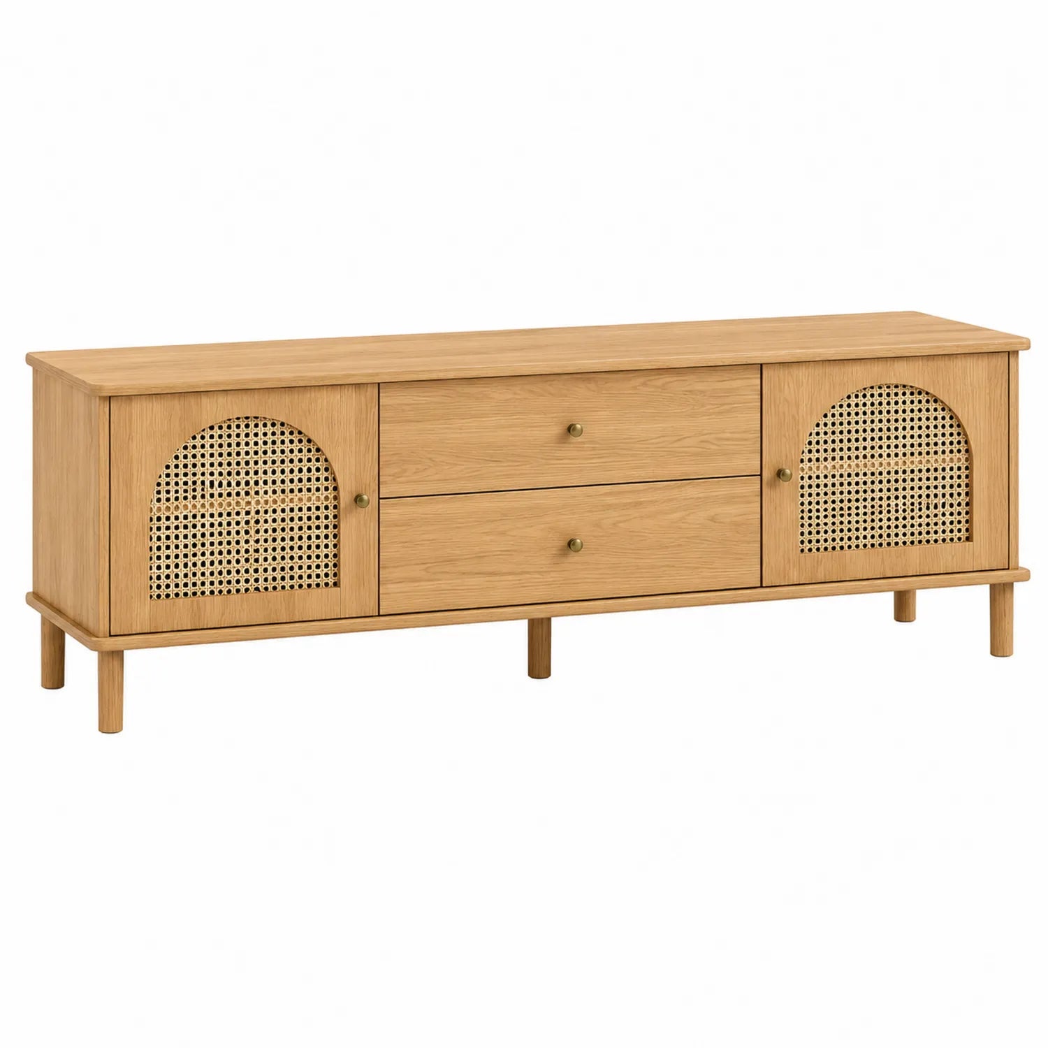 Szafka RTV drewniana z rattanu jasnobrązowa 150x40x50 cm