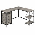 Biurko narożne L z szufladami i półkami metal drewno szare 150x120x75 cm