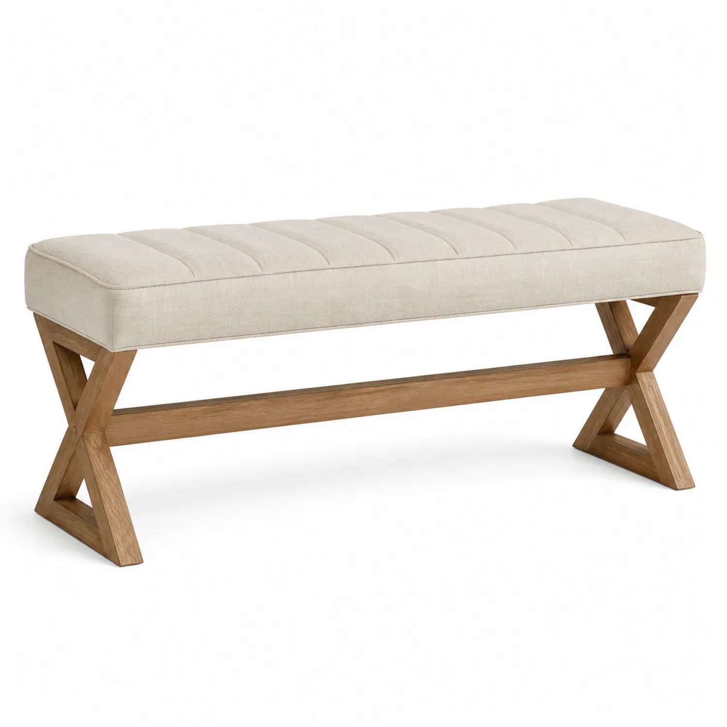 Ławka tapicerowana drewno dąb beżowa 120cm