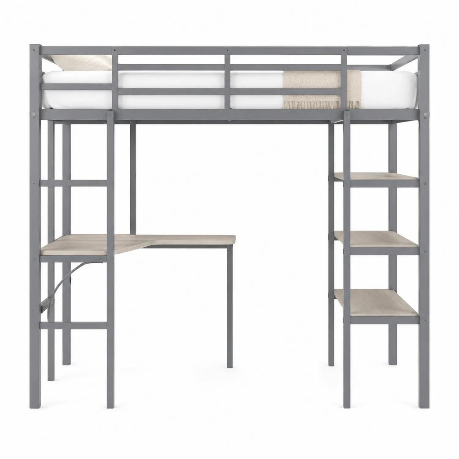 Łóżko piętrowe z biurkiem metalowe szaro-brązowe 200x90 cm