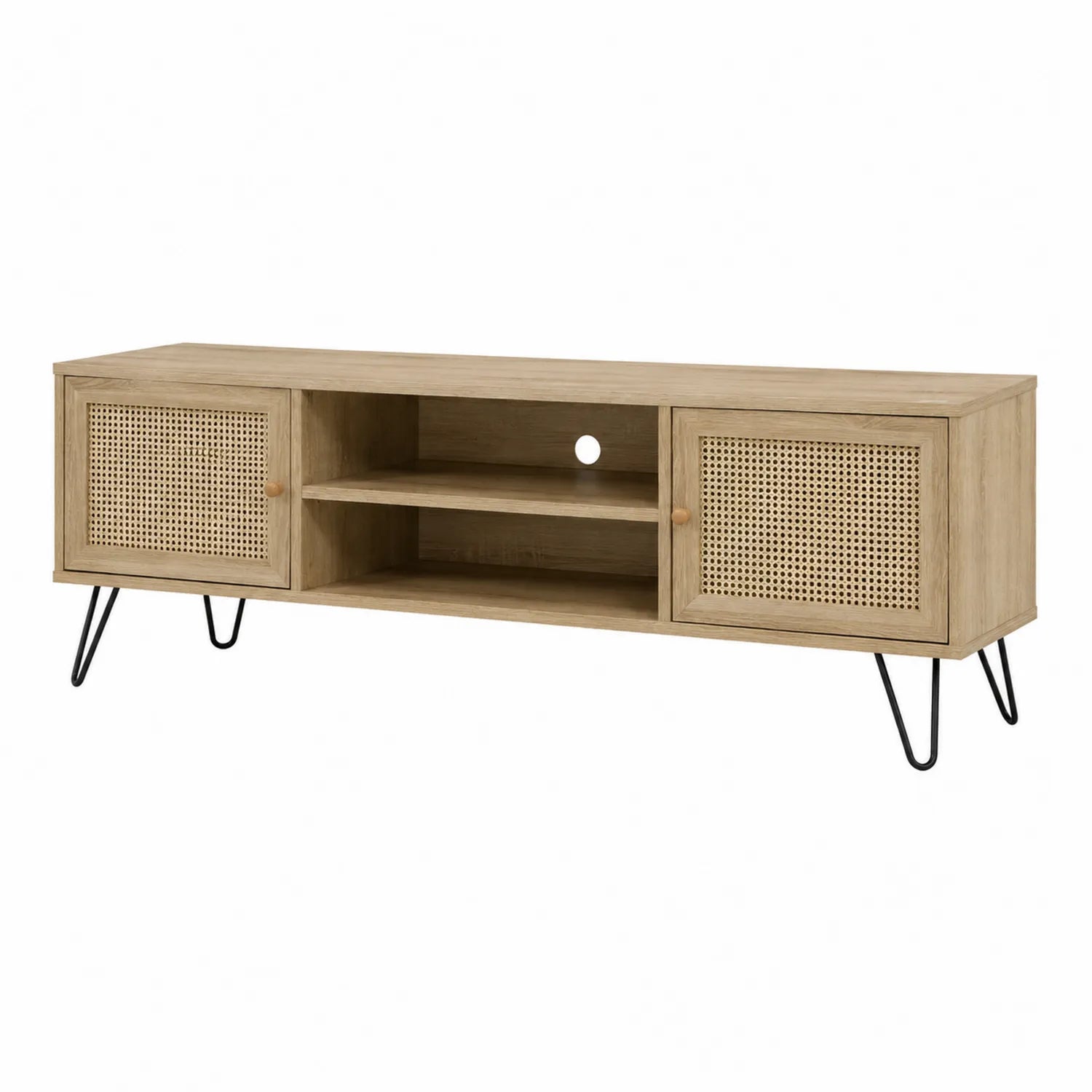 Szafka RTV drewniana z rattanowymi drzwiami 160x40x50 cm