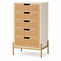 Komoda z Szufladami MDF Dąb 5 Szuflad Metalowe Nogi 120x50x40 cm Beżowa