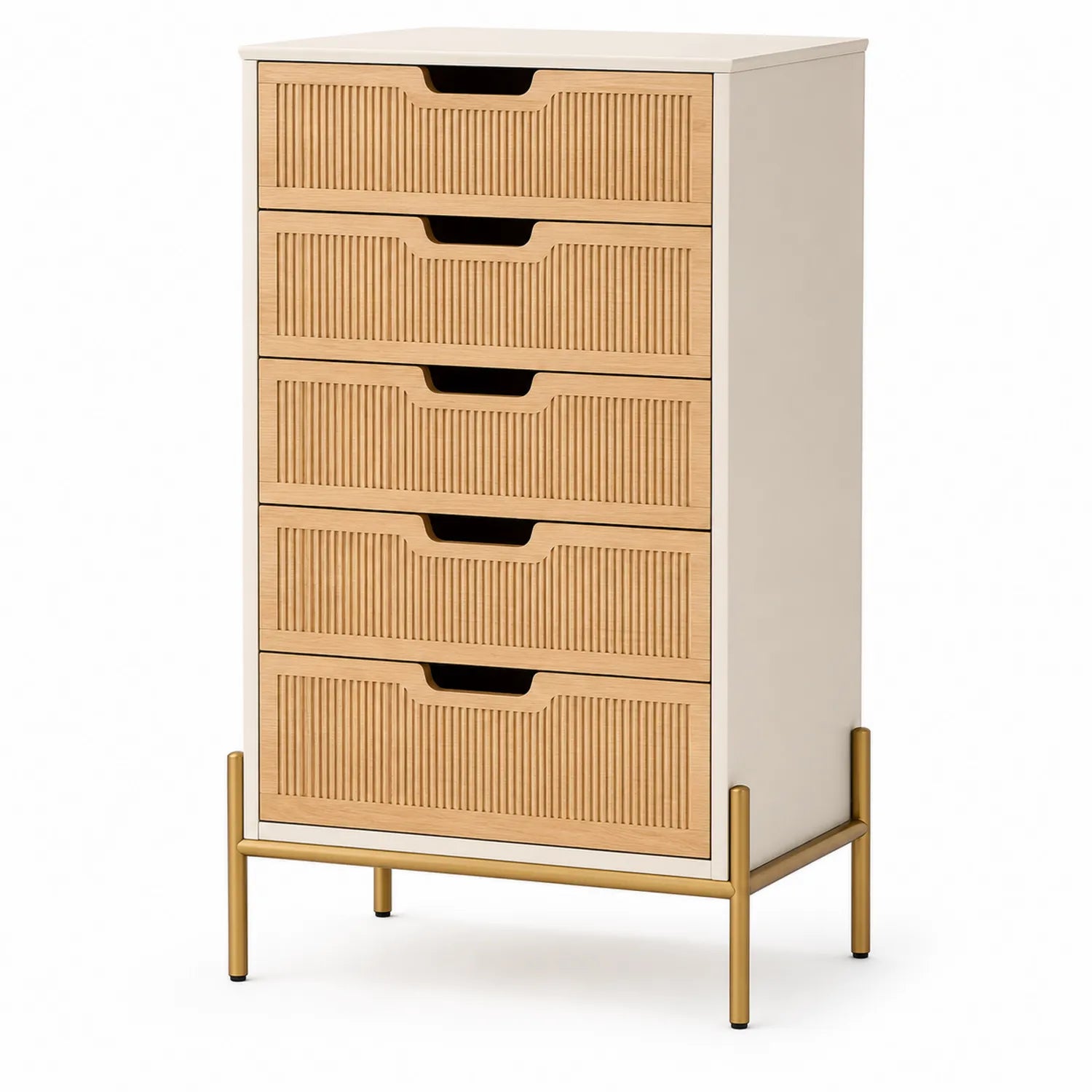 Komoda z Szufladami MDF Dąb 5 Szuflad Metalowe Nogi 120x50x40 cm Beżowa