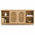 Szafka RTV drewniana z rattanowymi drzwiami 120x40x50 cm Naturalny