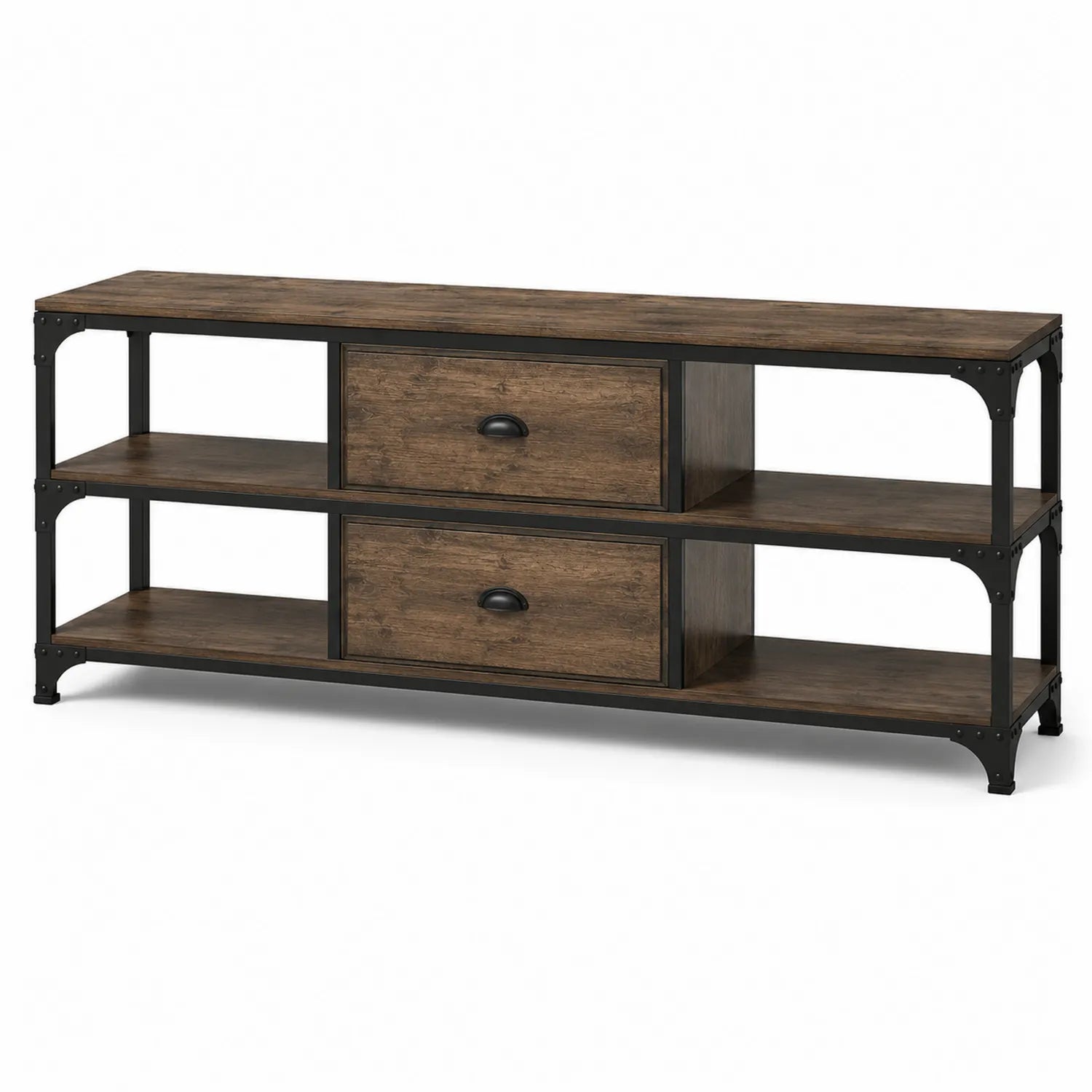 Stolik RTV z drewna i metalu brązowy 120x40x50cm