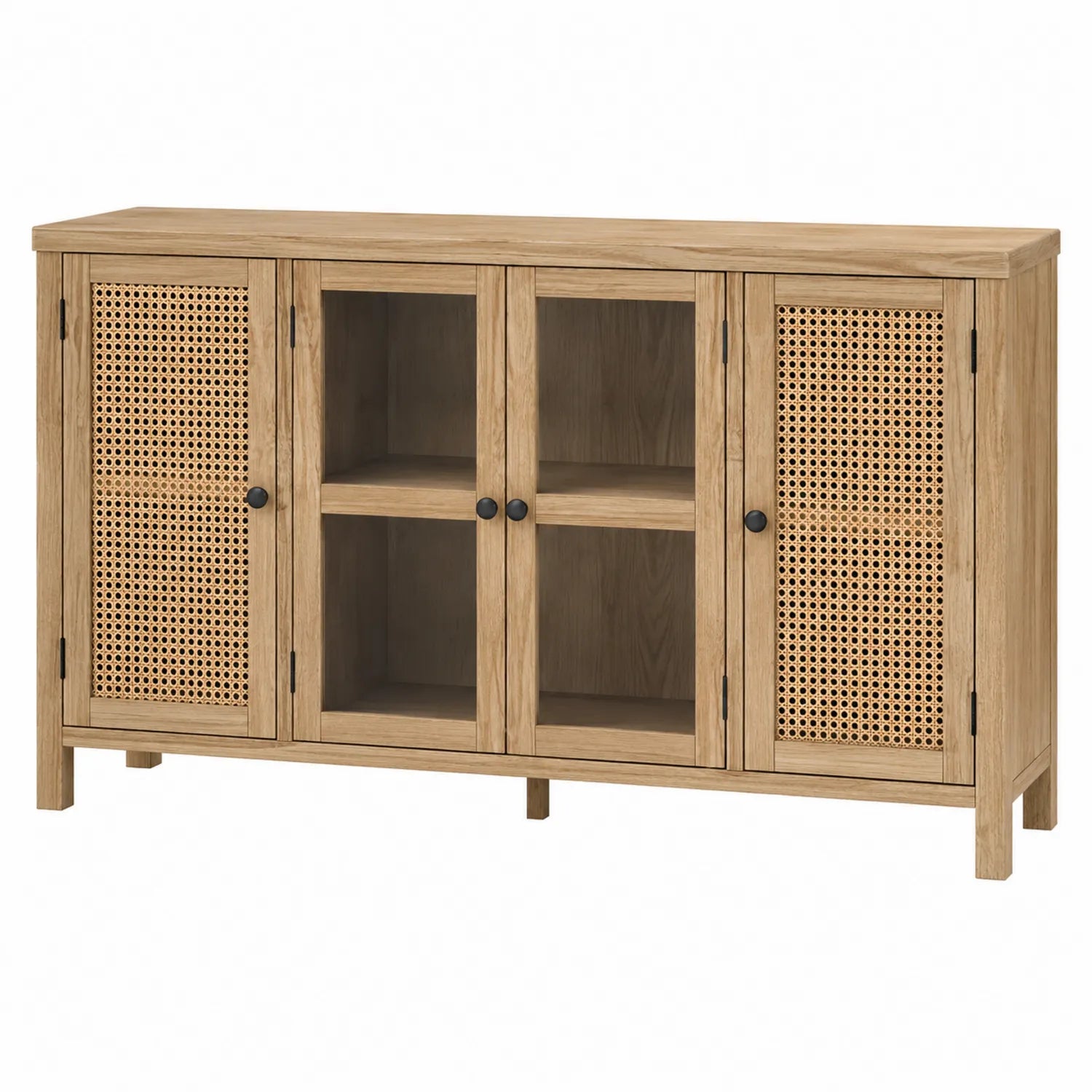 Szafka RTV drewniana z plecionką trzcinową 4-drzwiowa 120x40x75 cm