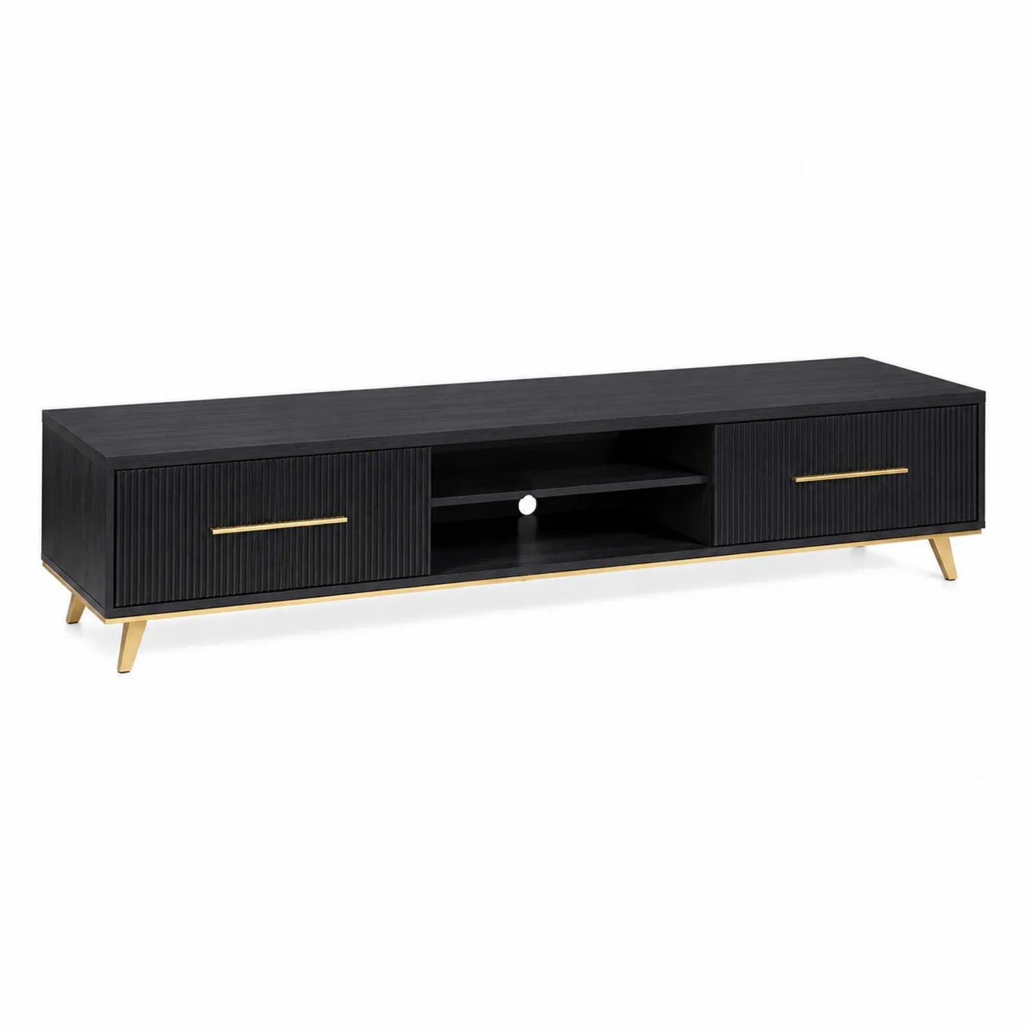 Czarny stolik RTV z MDF złote nogi 160x40x45 cm
