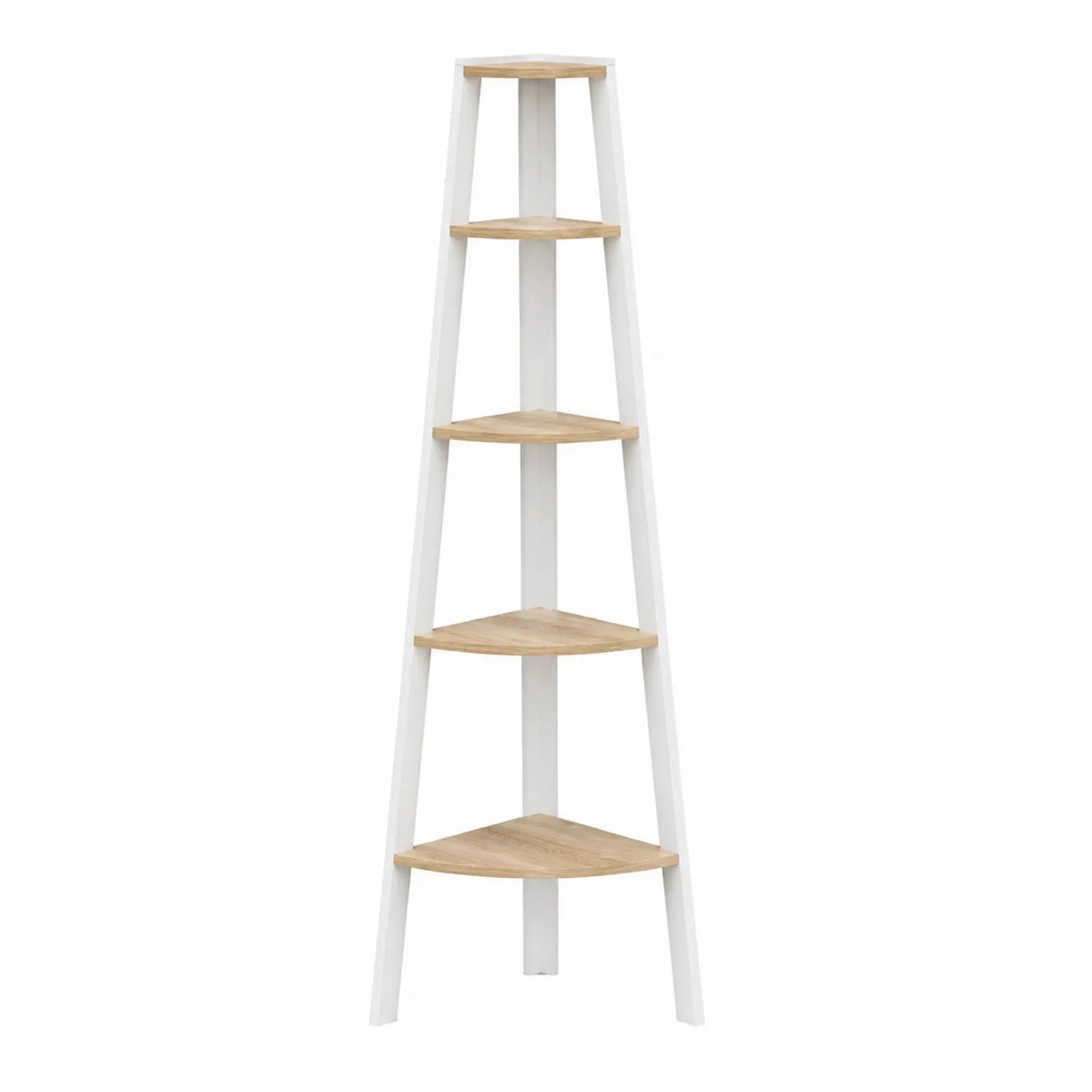 Regał narożny drewniany pięciopoziomowy biały/dąb 160cm